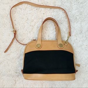 Dooney & Bourke Black and Tan Canvas Cabriolet Domed Satchel